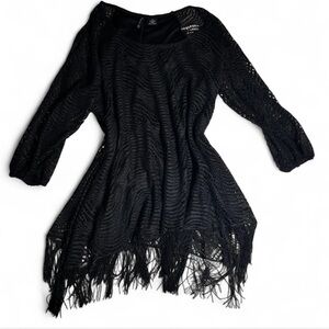 New Directions Black Glittery Fringe Blouse